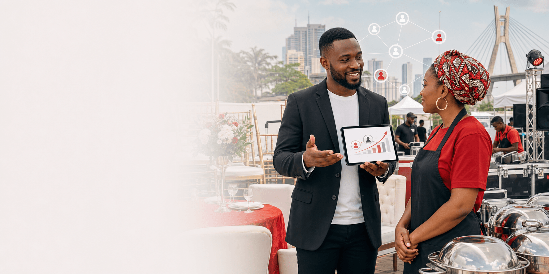 Growth Partner advising a vendor at an event setup